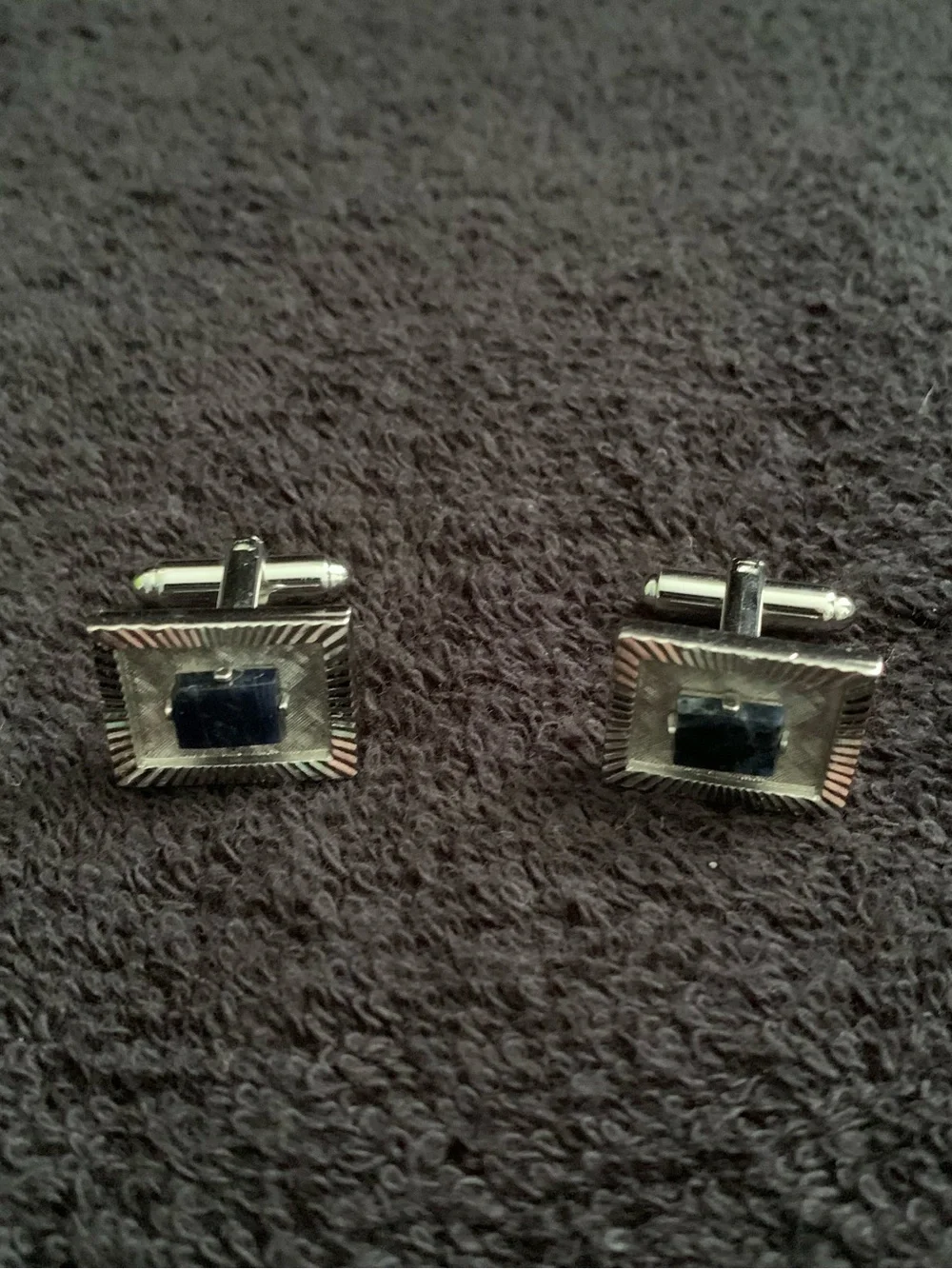 Vintage Silver-Tone Cufflinks with A Black Stone Accent